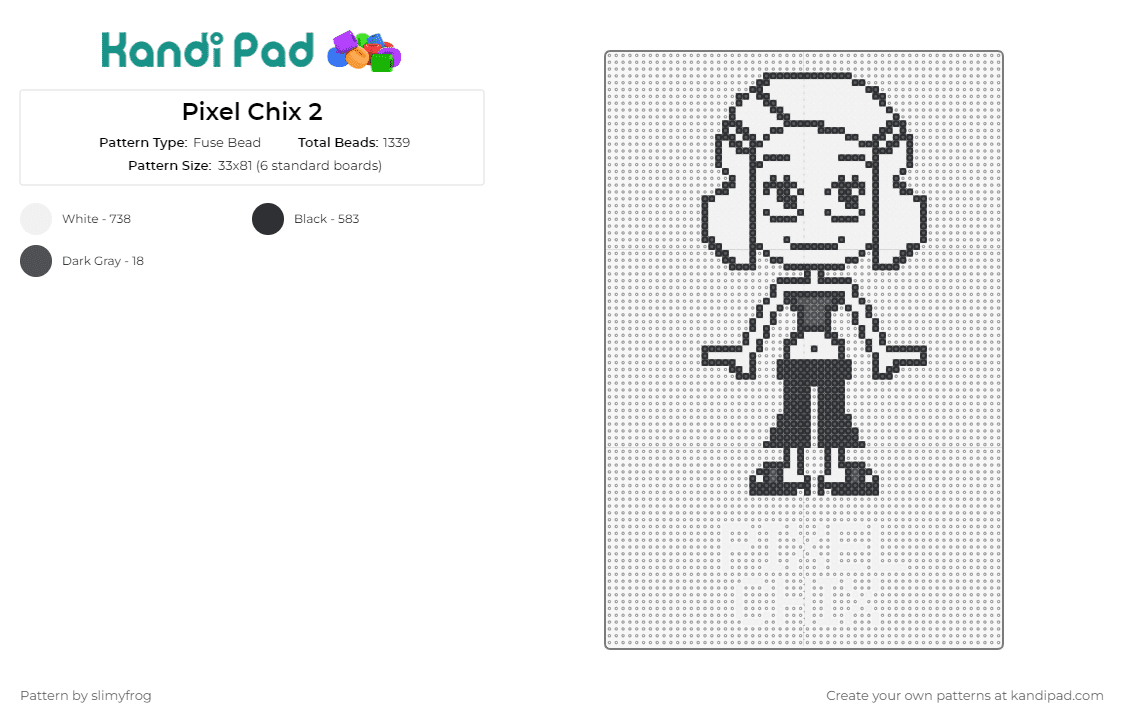 Pixel Chix 2 Sprite - Fuse Bead Pattern by slimyfrog on Kandi Pad - pixel chix,retro,mattel,game,female,character,electronic,collectible,charm,grayscale,white