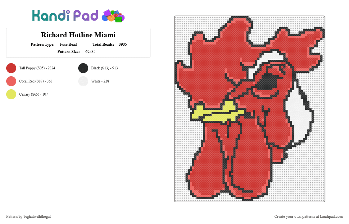 Richard Hotline Miami - Fuse Bead Pattern by bighatwiththegat on Kandi Pad - red,richard,hotline miami,rooster