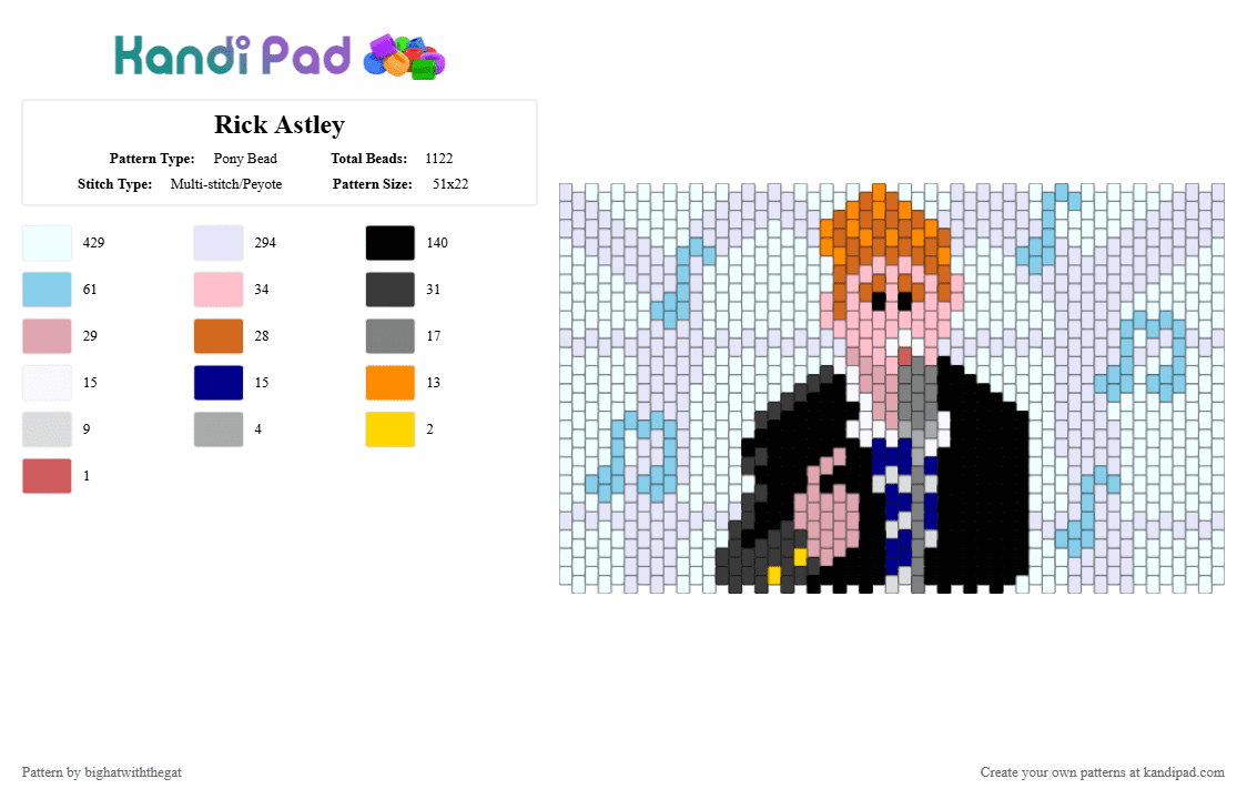 Rick Astley - Pony Bead Pattern by bighatwiththegat on Kandi Pad - white,orange,beige,colorful,cotdrhythm,rick astley,rick roll,music,never gonna give you up