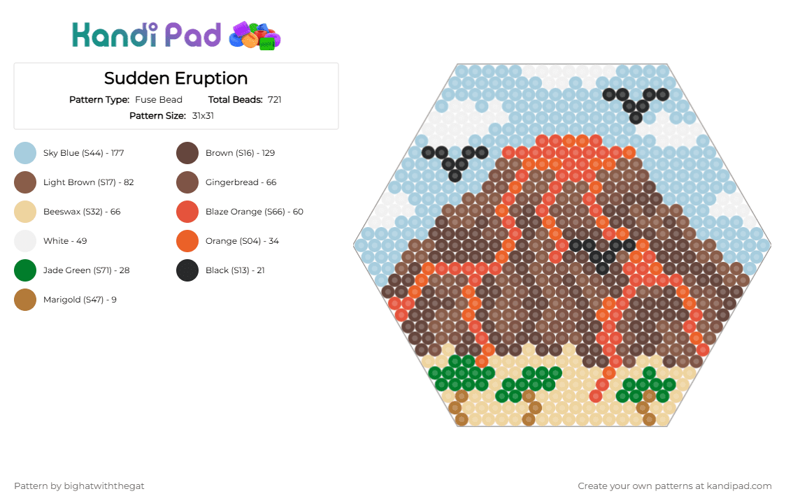 Sudden Eruption - Fuse Bead Pattern by bighatwiththegat on Kandi Pad - tan,brown,light blue,cotdvolcanoes,volcano,tropical,eruption,beach