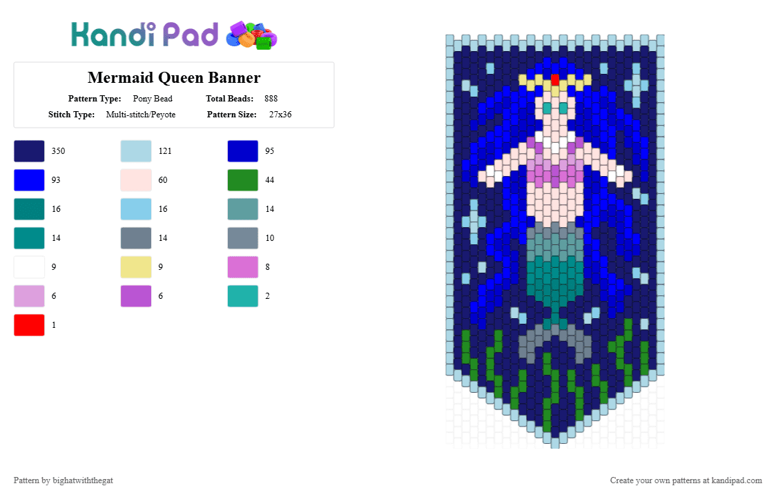 Mermaid Queen Banner - Pony Bead Pattern by bighatwiththegat on Kandi Pad - light blue,purple,cotdmermaids,mermaid,banner,queen