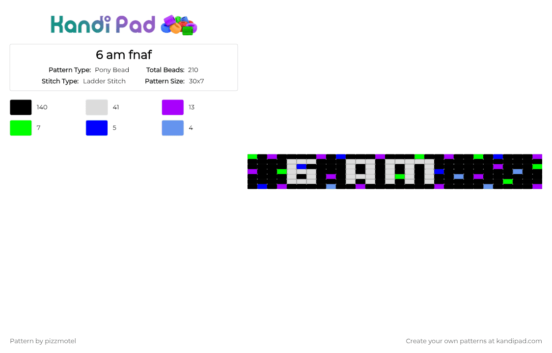6 am fnaf - Pony Bead Pattern by pizzmotel on Kandi Pad - black,white,purple
