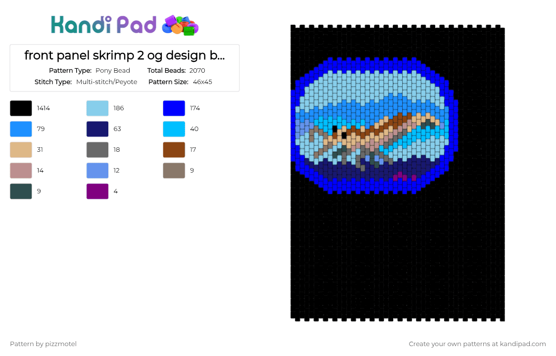 front panel skrimp 2 og design by rabrabs - Pony Bead Pattern by pizzmotel on Kandi Pad - black, light blue, purple