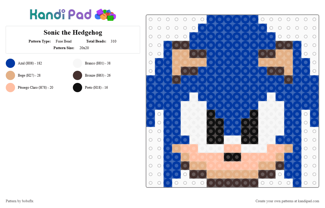 Sonic the Hedgehog - Fuse Bead Pattern by bobsflx on Kandi Pad - blue