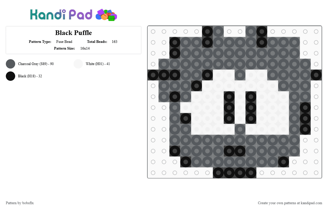 Black Puffle - Fuse Bead Pattern by bobsflx on Kandi Pad - gray,white,puffle,black puffle,club penguin,games