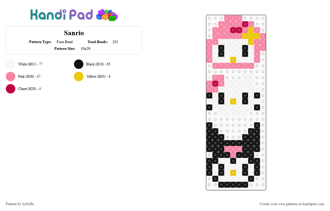 Sanrio - Fuse Bead Pattern by bobsflx on Kandi Pad - white,pink