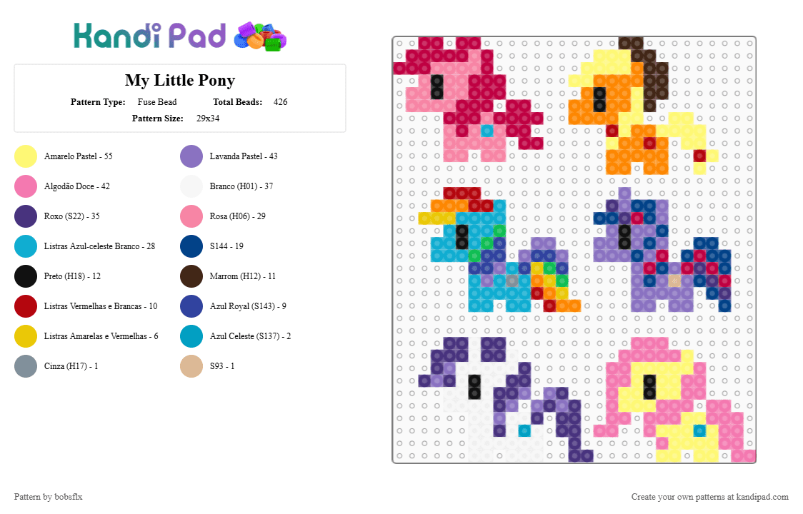 My Little Pony - Fuse Bead Pattern by bobsflx on Kandi Pad - light blue,yellow,orange,purple,colorful