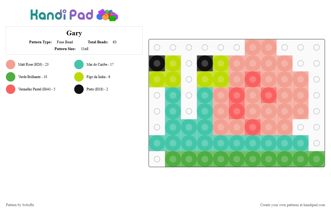 Gary - Fuse Bead Pattern by bobsflx on Kandi Pad - green,teal,beige