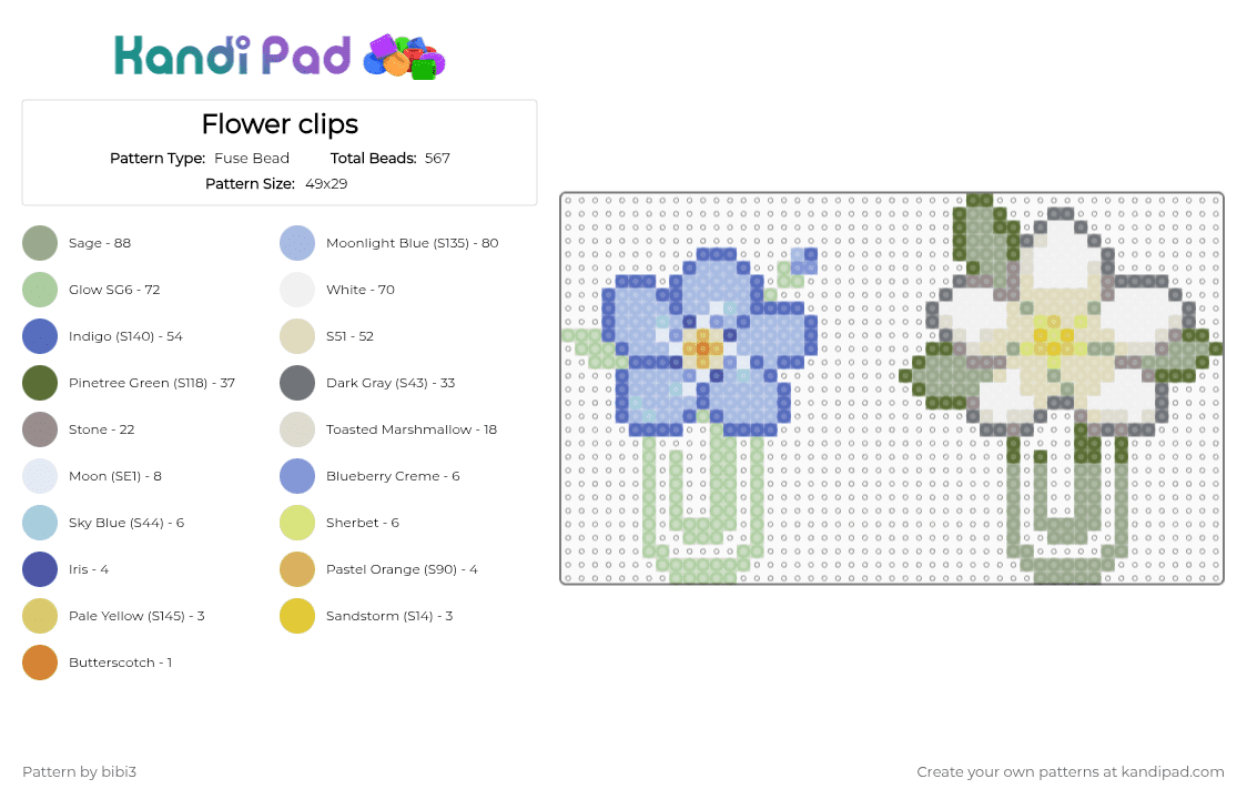 Flower clips - Fuse Bead Pattern by bibi3 on Kandi Pad - blue,light blue,colorful