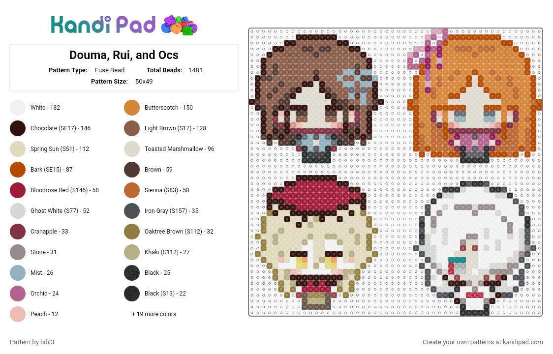 Douma, Rui, and Ocs - Fuse Bead Pattern by bibi3 on Kandi Pad - tan,brown,beige,orange,colorful