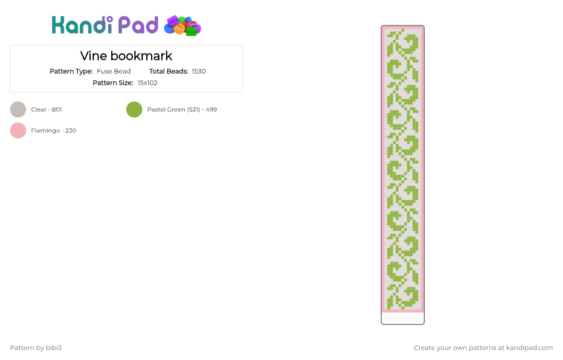 Vine bookmark - Fuse Bead Pattern by bibi3 on Kandi Pad - beige, green