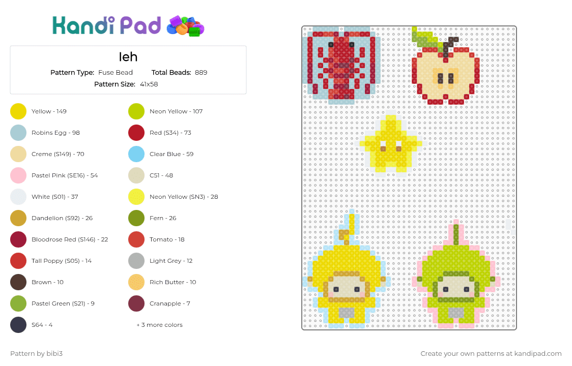 Ieh - Fuse Bead Pattern by bibi3 on Kandi Pad - light blue,red,yellow,colorful