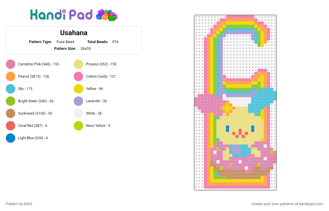 Usahana - Fuse Bead Pattern by bibi3 on Kandi Pad - usahana,door hanger,pink,orange,yellow,light blue