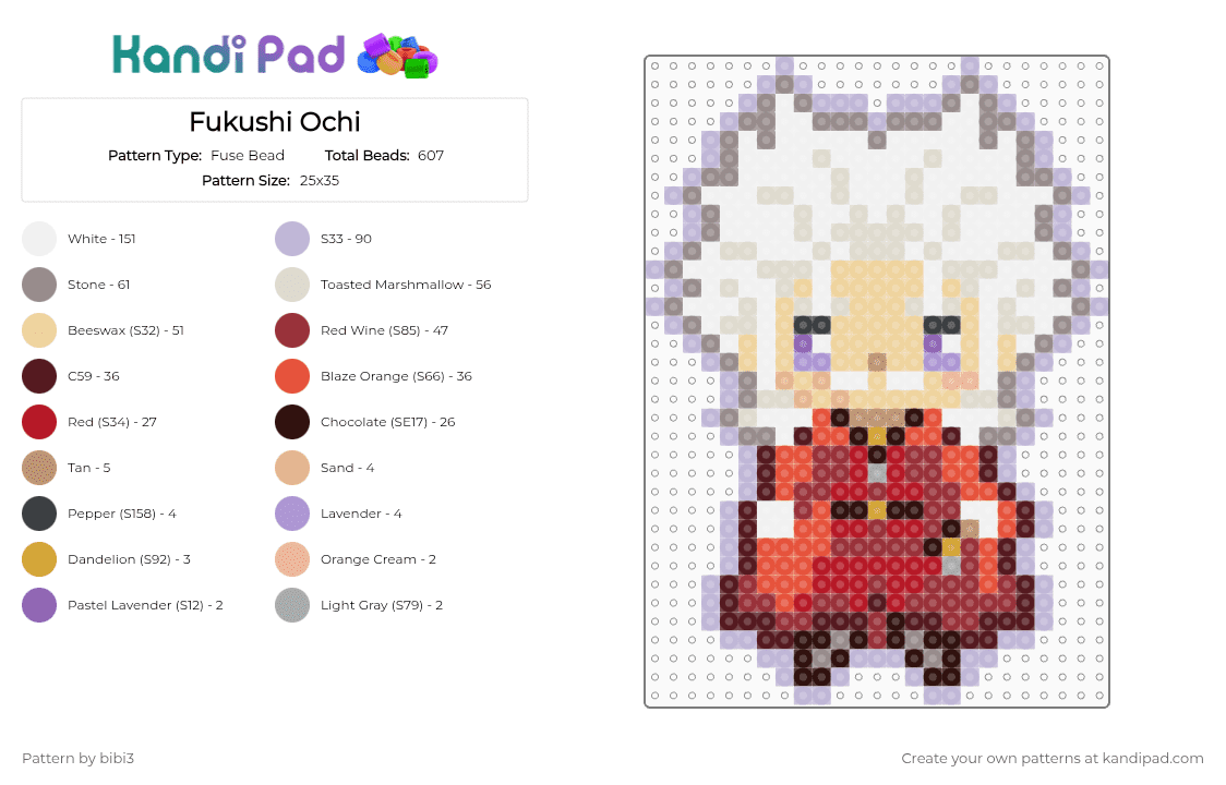 Fukushi Ochi - Fuse Bead Pattern by bibi3 on Kandi Pad - pink,beige,red