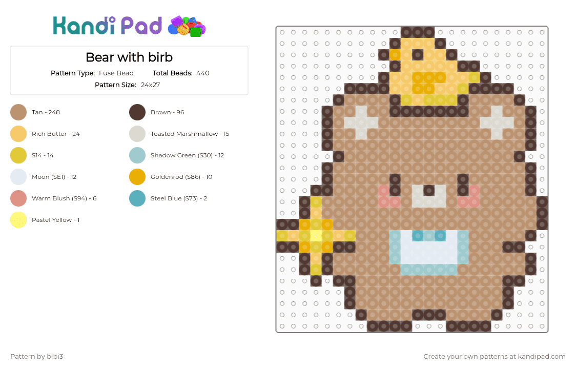 Bear with birb - Fuse Bead Pattern by bibi3 on Kandi Pad - brown,beige