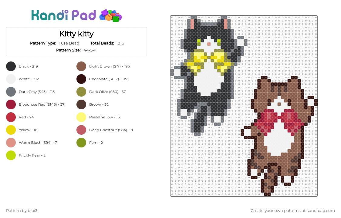Kitty kitty - Fuse Bead Pattern by bibi3 on Kandi Pad - gray,brown,red,tan