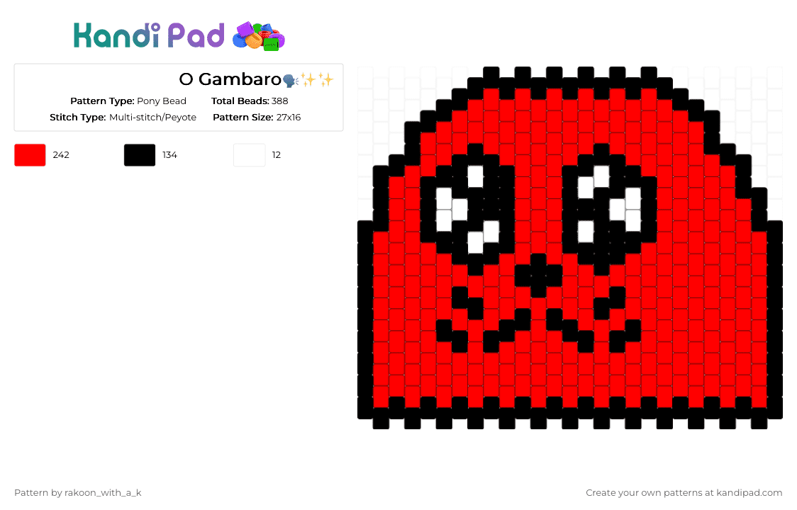 O Gambaro🗣️✨✨ - Pony Bead Pattern by rakoon_with_a_k on Kandi Pad - red,music