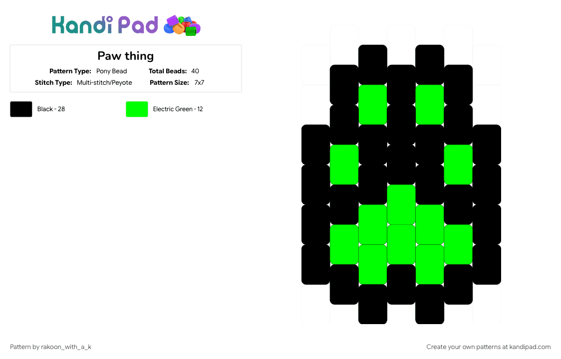 Paw thing - Pony Bead Pattern by rakoon_with_a_k on Kandi Pad - black, cotdscenekidfashion, green, paw print