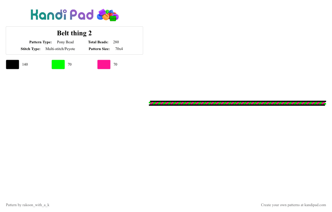 Belt thing 2 - Pony Bead Pattern by rakoon_with_a_k on Kandi Pad - green,pink,scene,neon,belt,black