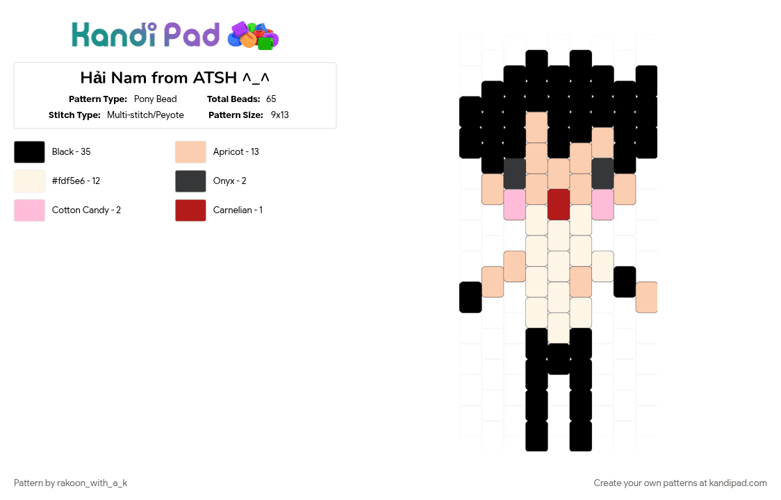 Hải Nam from ATSH ^_^ - Pony Bead Pattern by rakoon_with_a_k on Kandi Pad - beige, black, chibi, music, singer