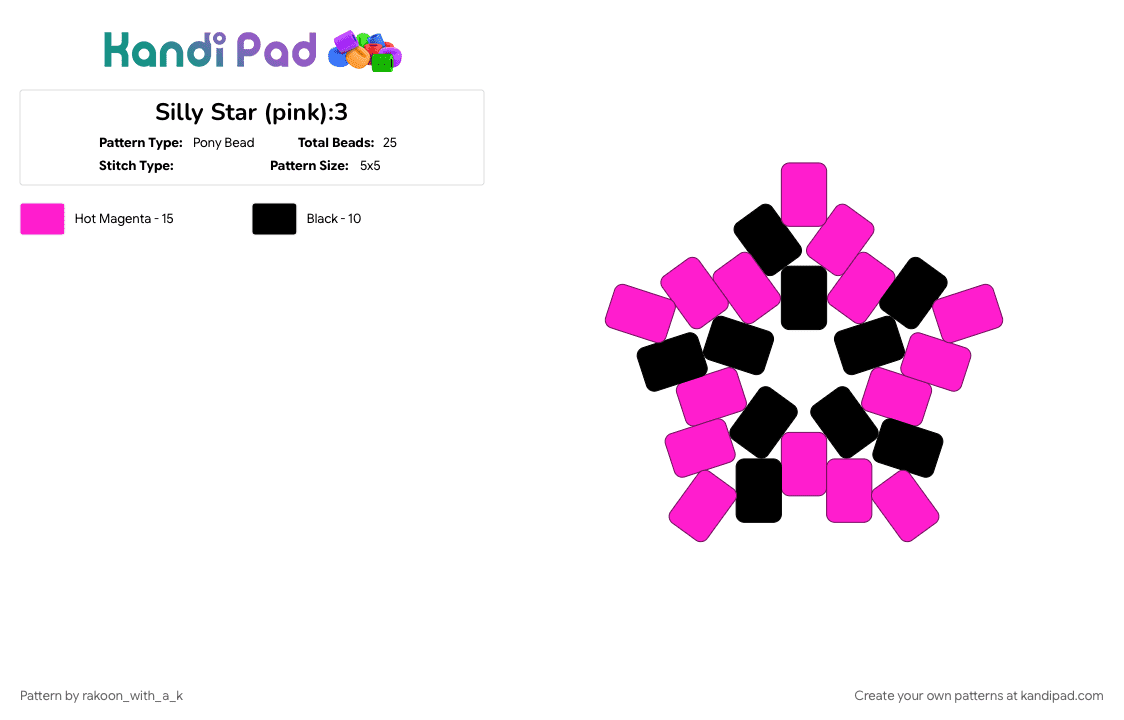 Silly Star (pink):3 - Pony Bead Pattern by rakoon_with_a_k on Kandi Pad - black, cotdscenekidfashion, pink, scene
