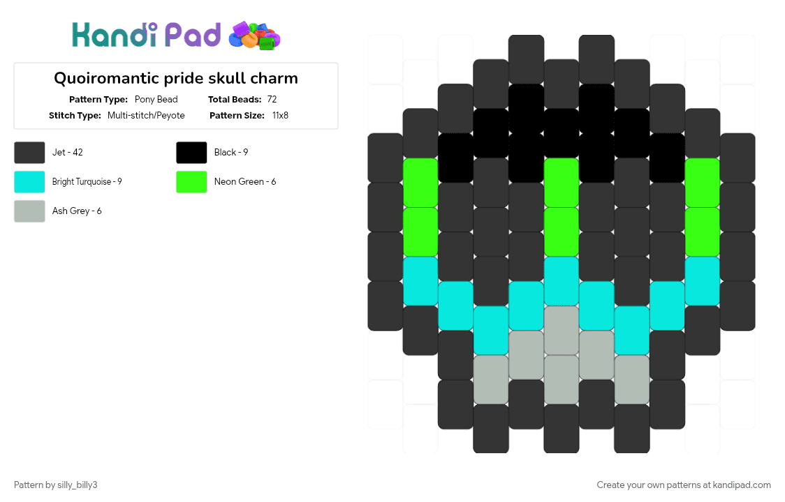 Quoiromantic pride skull charm - Pony Bead Pattern by silly_billy3 on Kandi Pad - black, charm, lgbtq, light blue, pride, quoiromantic, skull