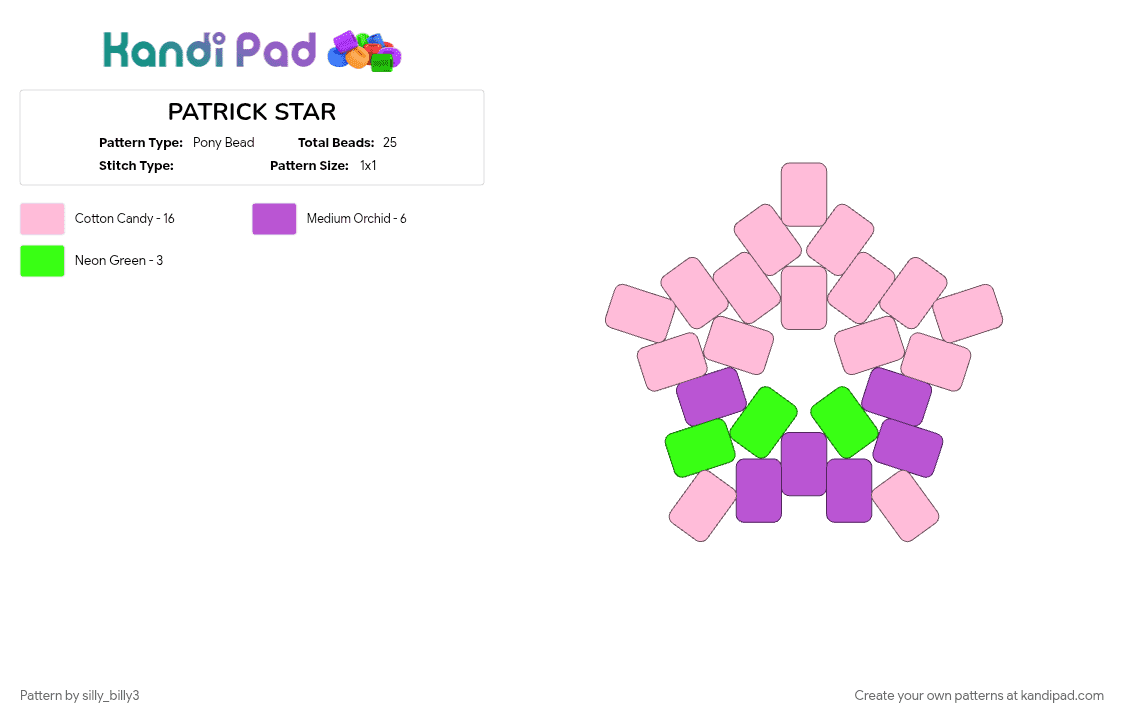 PATRICK STAR - Pony Bead Pattern by silly_billy3 on Kandi Pad - cartoon, cute, patrick star, pink, spongebob squarepants, star