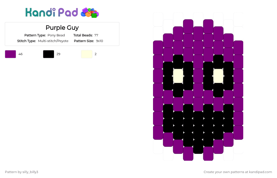 Purple Guy - Pony Bead Pattern by silly_billy3 on Kandi Pad - pink,fnaf,five nights at freddys,purple guy,peyote,charm,fnaf 3,spooky,video game