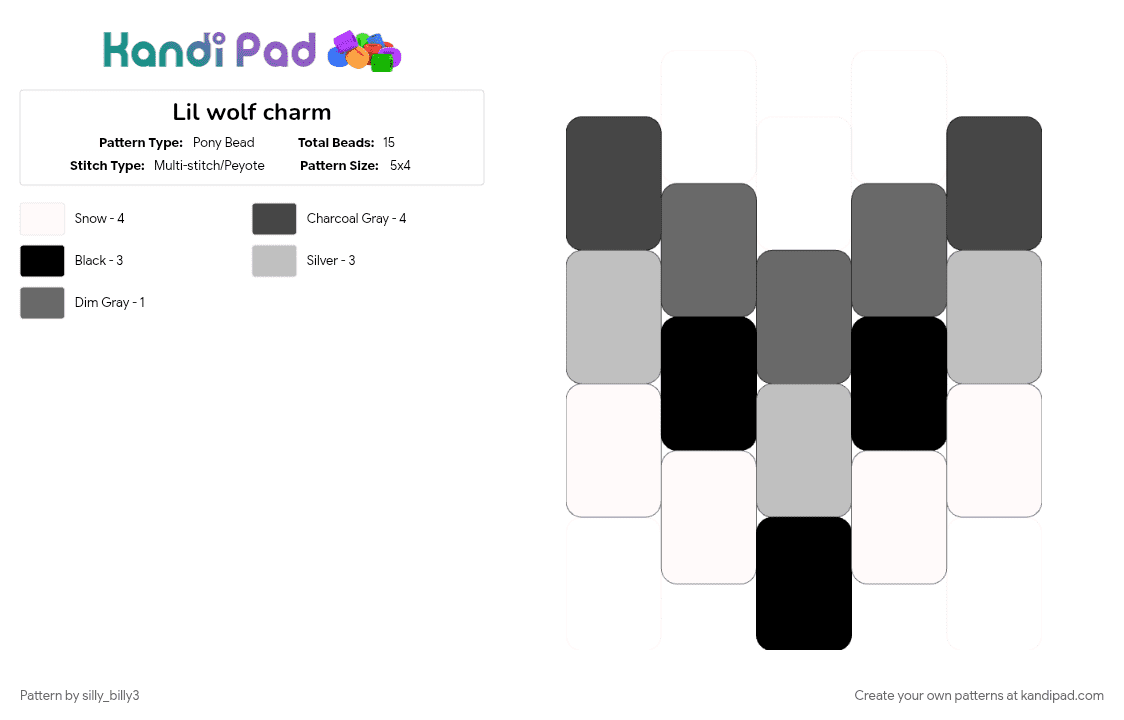 Lil wolf charm - Pony Bead Pattern by silly_billy3 on Kandi Pad - animal, beige, charm, cotdwolves, cute, gray, little, wolf