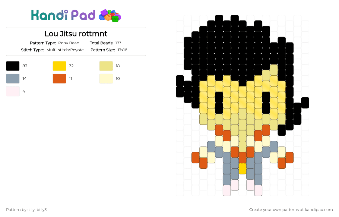 Lil Lou Jitsu rottmnt - Pony Bead Pattern by silly_billy3 on Kandi Pad - yellow,lou jitsu,tmnt,rottmnt,teenage mutant ninja turtles,cartoon,chibi