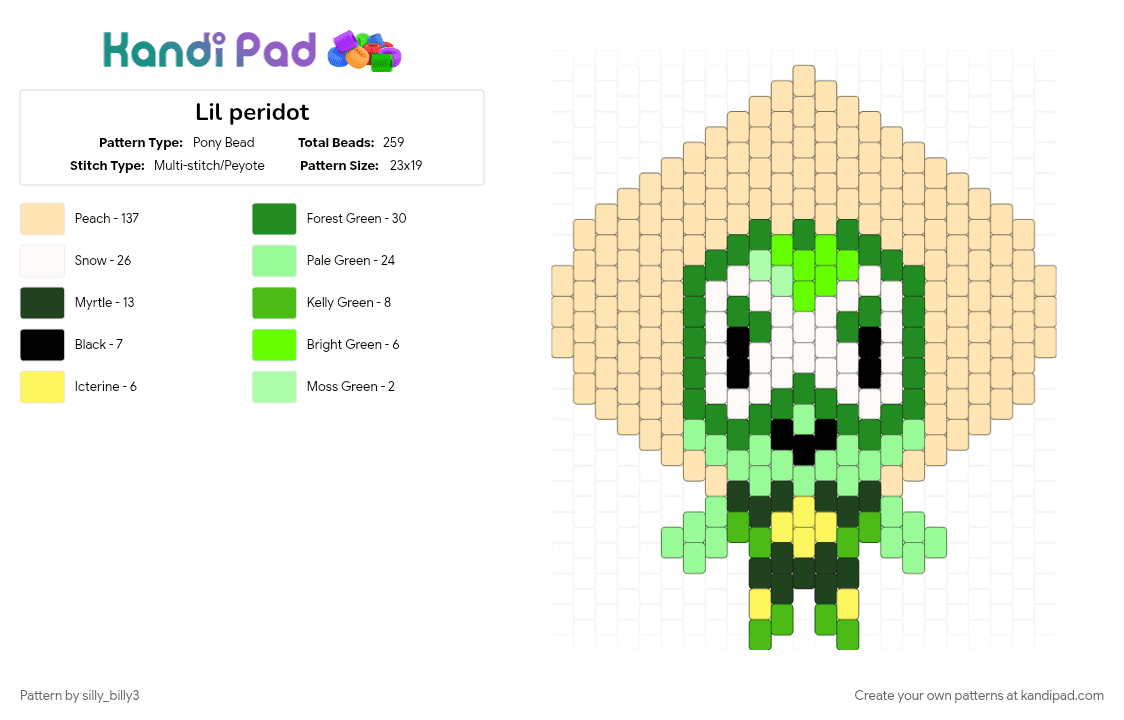 SU: Lil peridot - Pony Bead Pattern by silly_billy3 on Kandi Pad - beige, cartoon, character, charm, cute, gem, peridot, steven universe