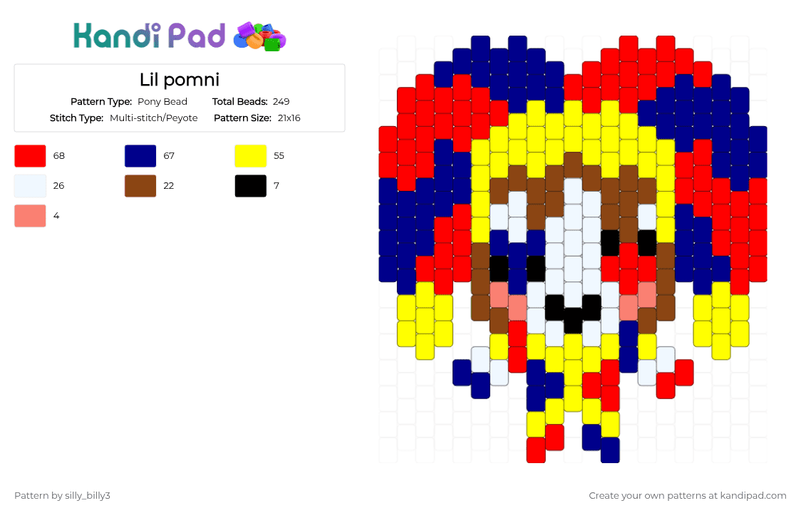 Lil pomni - Pony Bead Pattern by silly_billy3 on Kandi Pad - yellow,red,purple,pomni,jester,charm,cute,chibi,the amazing digital circus,tadc