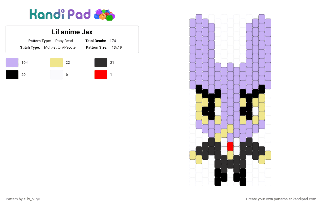 Lil anime Jax - Pony Bead Pattern by silly_billy3 on Kandi Pad - anime, charm, cotdanime, cute, jax, pink, tadc, tadc jax, the amazing digital circus