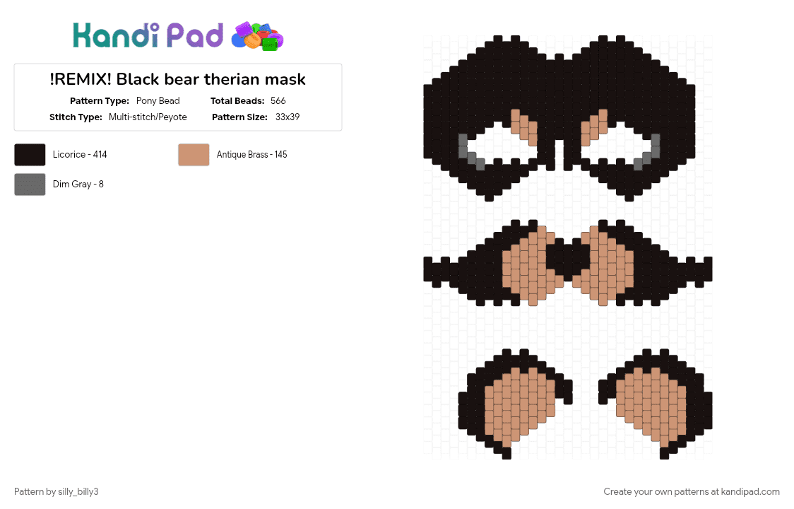 !REMIX! Black bear therian mask - Pony Bead Pattern by silly_billy3 on Kandi Pad - animal, bear, beige, black, black bear, mask, therian, therian mask