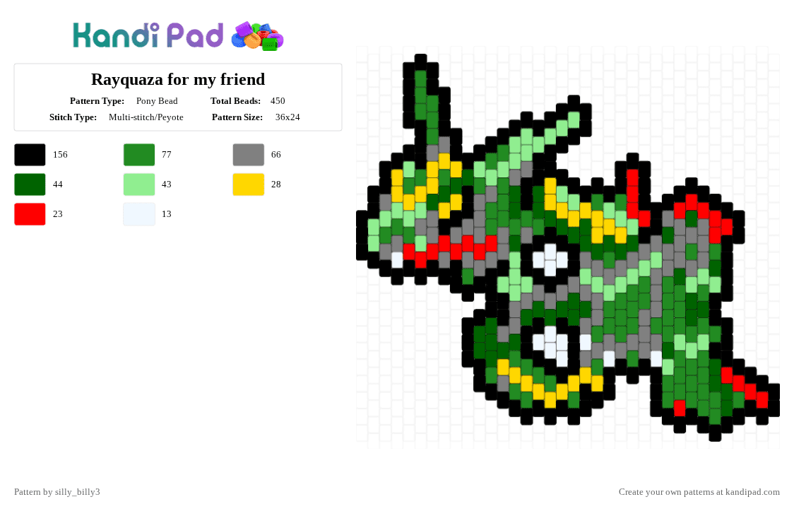Rayquaza for my friend - Pony Bead Pattern by silly_billy3 on Kandi Pad - gray,green,pokemon,rayquaza,charm,peyote,video game