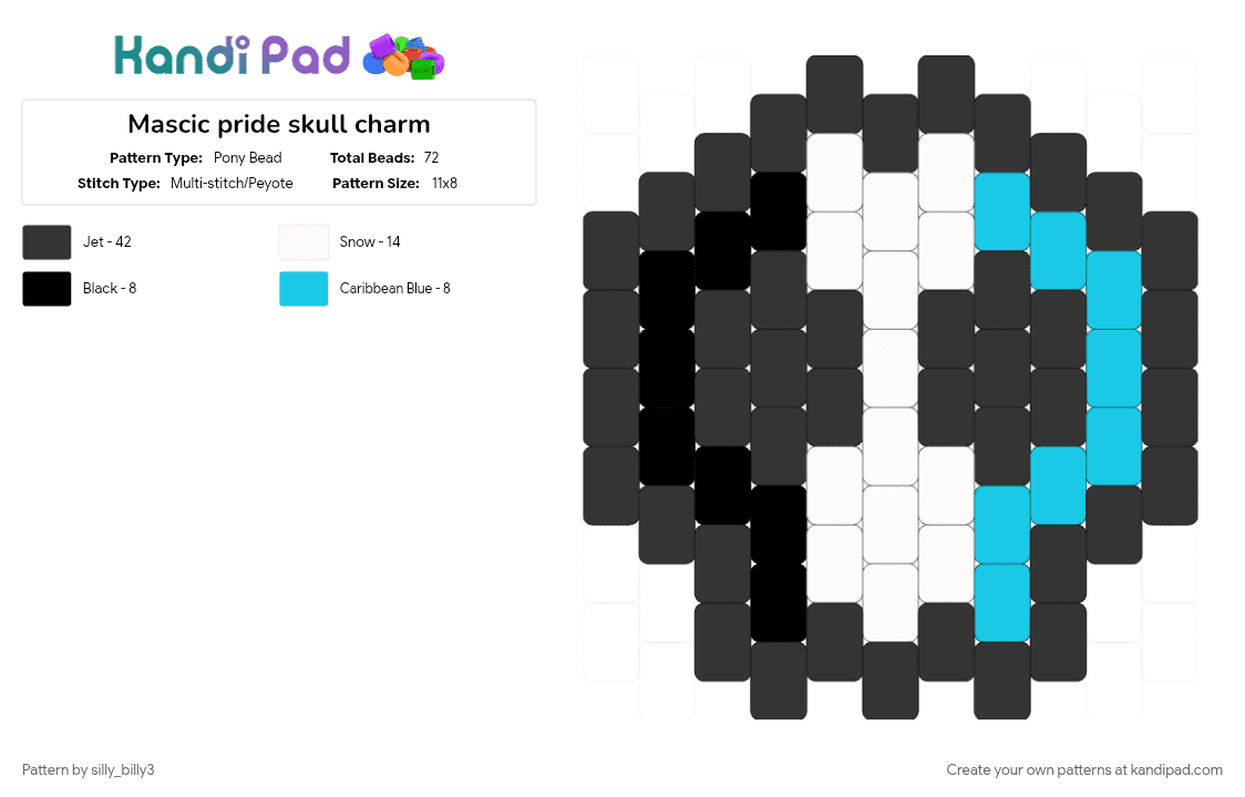 Mascic pride skull charm - Pony Bead Pattern by silly_billy3 on Kandi Pad - black, charm, lgbtq, light blue, mascic, pride, skull, white