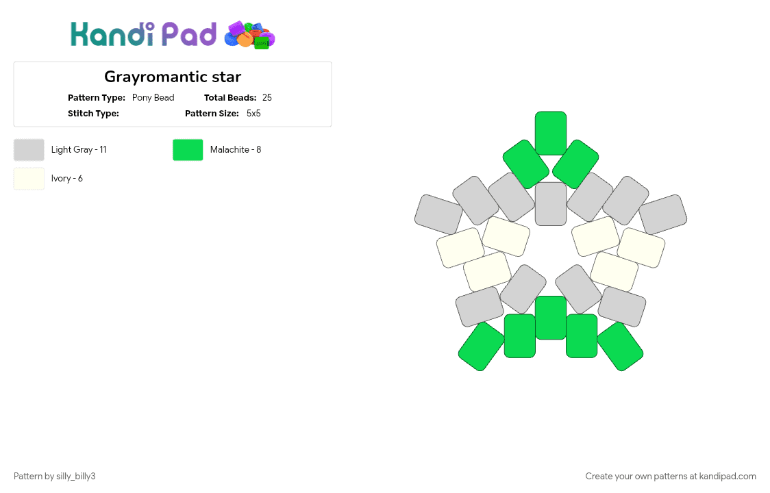 Grayromantic star - Pony Bead Pattern by silly_billy3 on Kandi Pad - charm, grayromantic, greyromantic, pride, star, teal, white