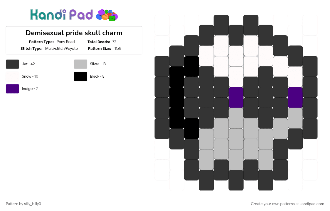 Demisexual pride skull charm - Pony Bead Pattern by silly_billy3 on Kandi Pad - beige, black, charm, demisexual, lgbtq, pride, skull