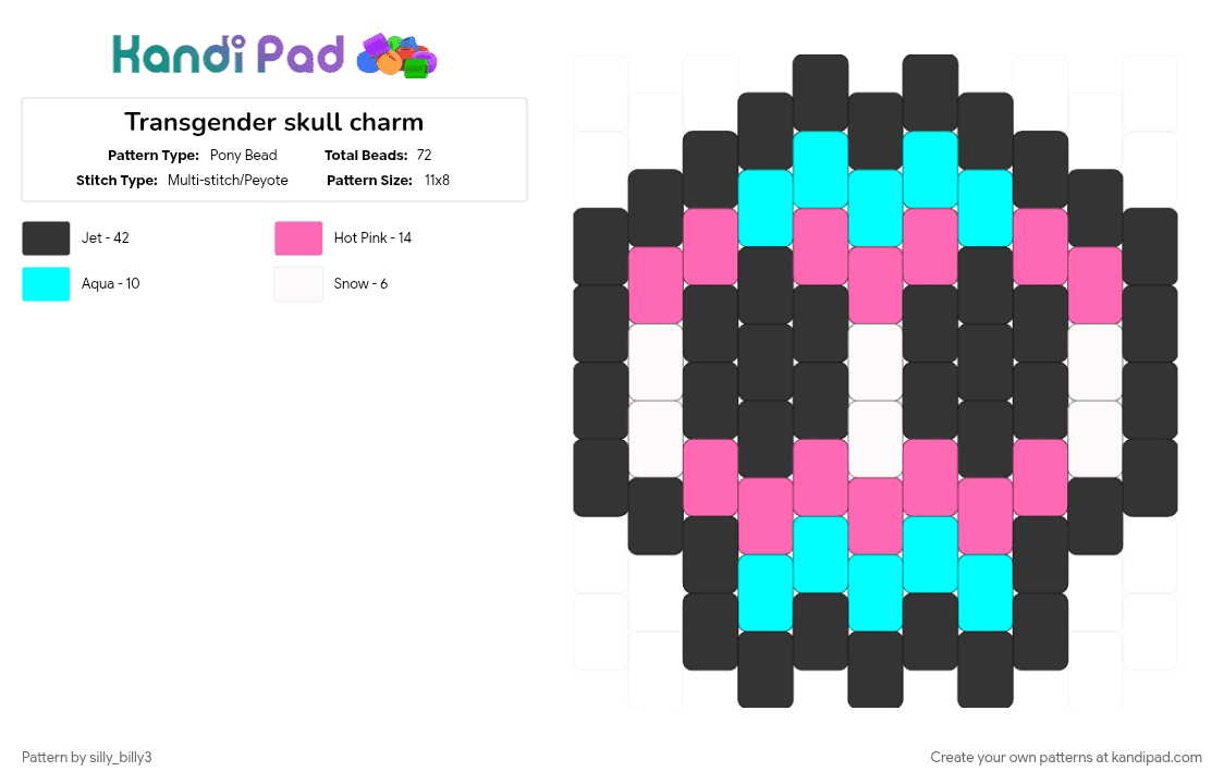 Transgender skull charm - Pony Bead Pattern by silly_billy3 on Kandi Pad - black, charm, keychain, light blue, pink, pride, pride flag, skull, trans, transgender