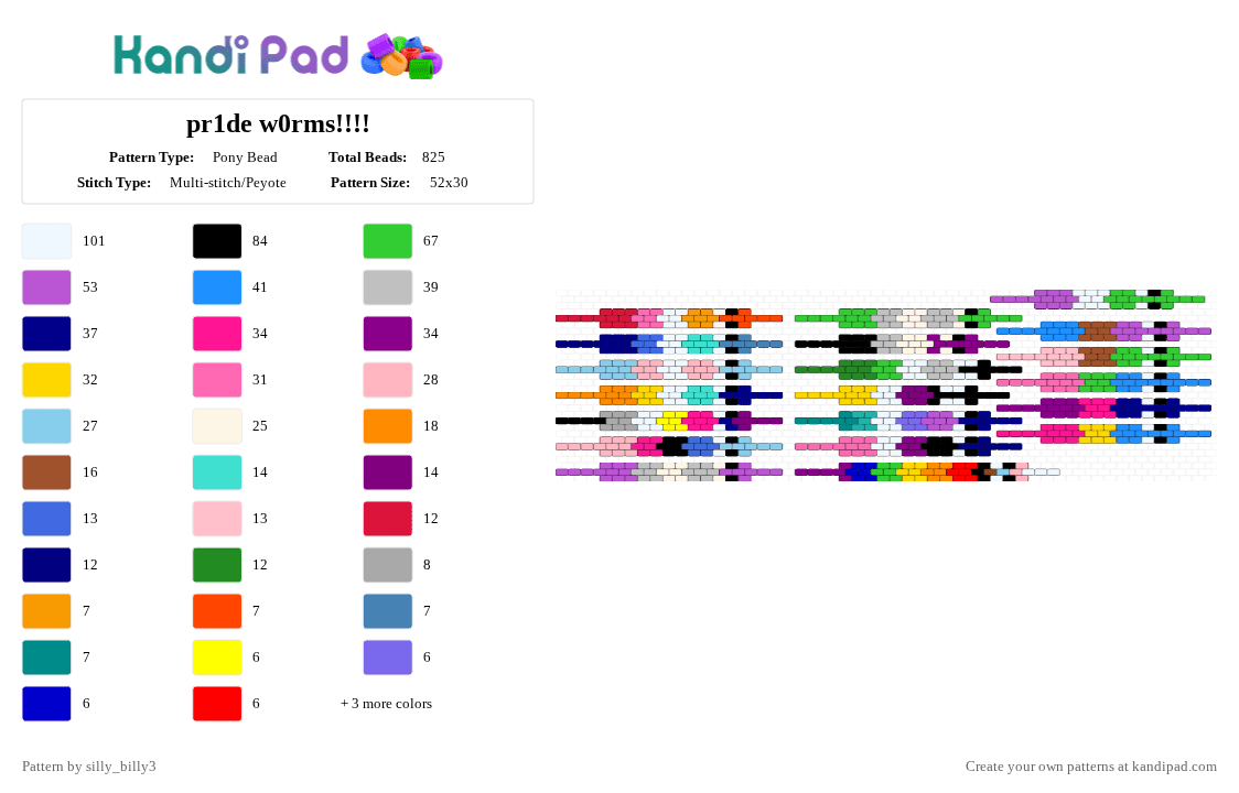 pr1de w0rms!!!! - Pony Bead Pattern by silly_billy3 on Kandi Pad - pink,purple,light blue,green,pride,queer,lgbtqia,worm