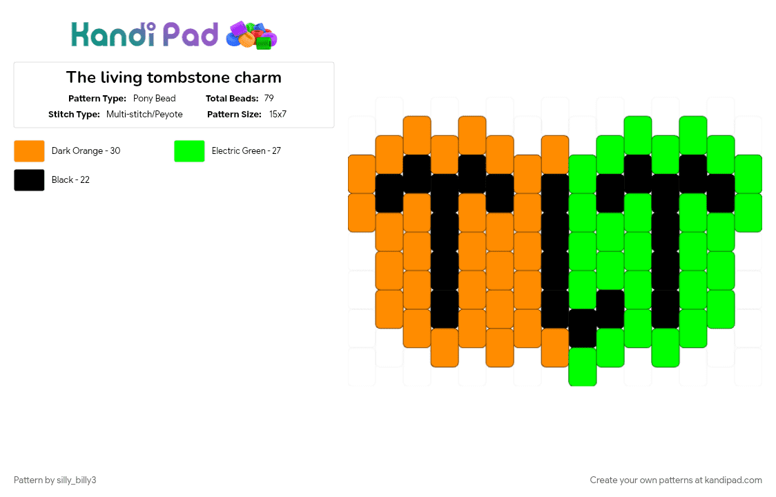 The living tombstone charm - Pony Bead Pattern by silly_billy3 on Kandi Pad - band, charm, green, keychain, music, nerdcore, orange, the living tombstone, tlt