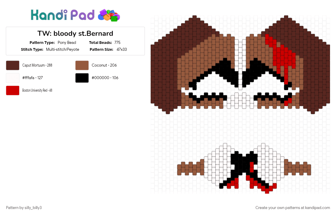 TW: bloody st.Bernard - Pony Bead Pattern by silly_billy3 on Kandi Pad - animal, bloody, brown, dog, otherpaw, spooky, st bernard, tan, therian mask