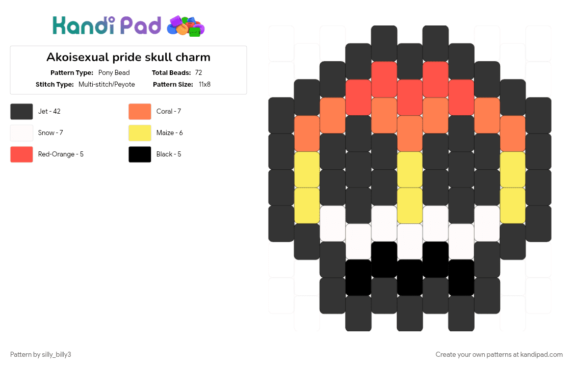 Akoisexual pride skull charm - Pony Bead Pattern by silly_billy3 on Kandi Pad - 
