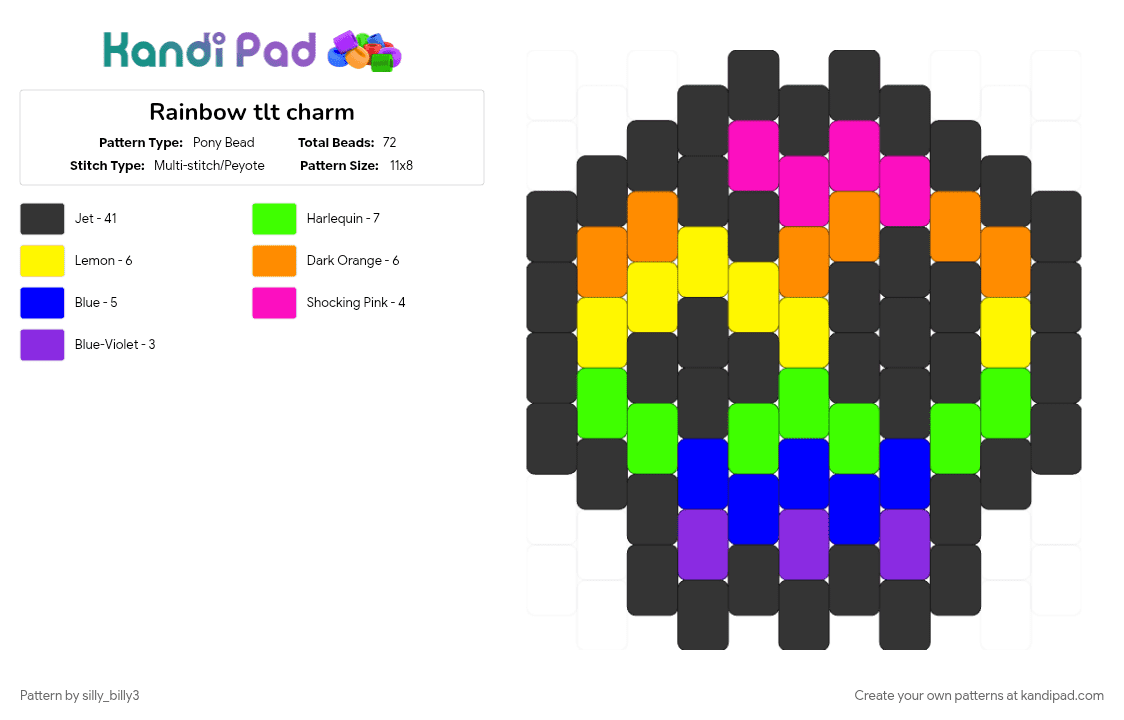 Rainbow tlt charm - Pony Bead Pattern by silly_billy3 on Kandi Pad - black, charm, colorful, music, orange, purple, rainbow, the living tombstone, tlt