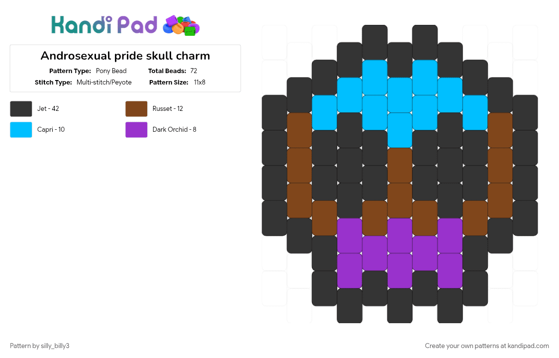 Androsexual pride skull charm - Pony Bead Pattern by silly_billy3 on Kandi Pad - androsexual, black, brown, charm, lgbtq, light blue, pride, skull