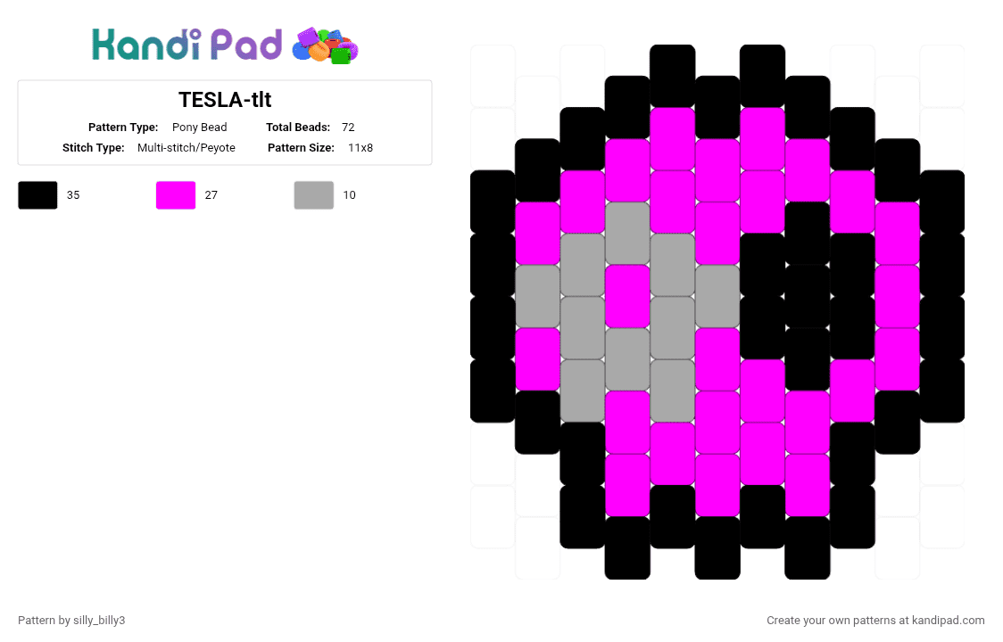 TESLA-tlt - Pony Bead Pattern by silly_billy3 on Kandi Pad - beige, charm, magenta, pink, tesla, the living tombstone, the living tombstone tesla, tlt, tlt tesla