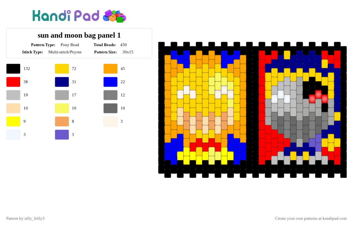 sun and moon bag panel 1 - Pony Bead Pattern by silly_billy3 on Kandi Pad - yellow,orange,purple,colorful,fnaf,security breach,sun,moon,sundrop,moondrop,video game