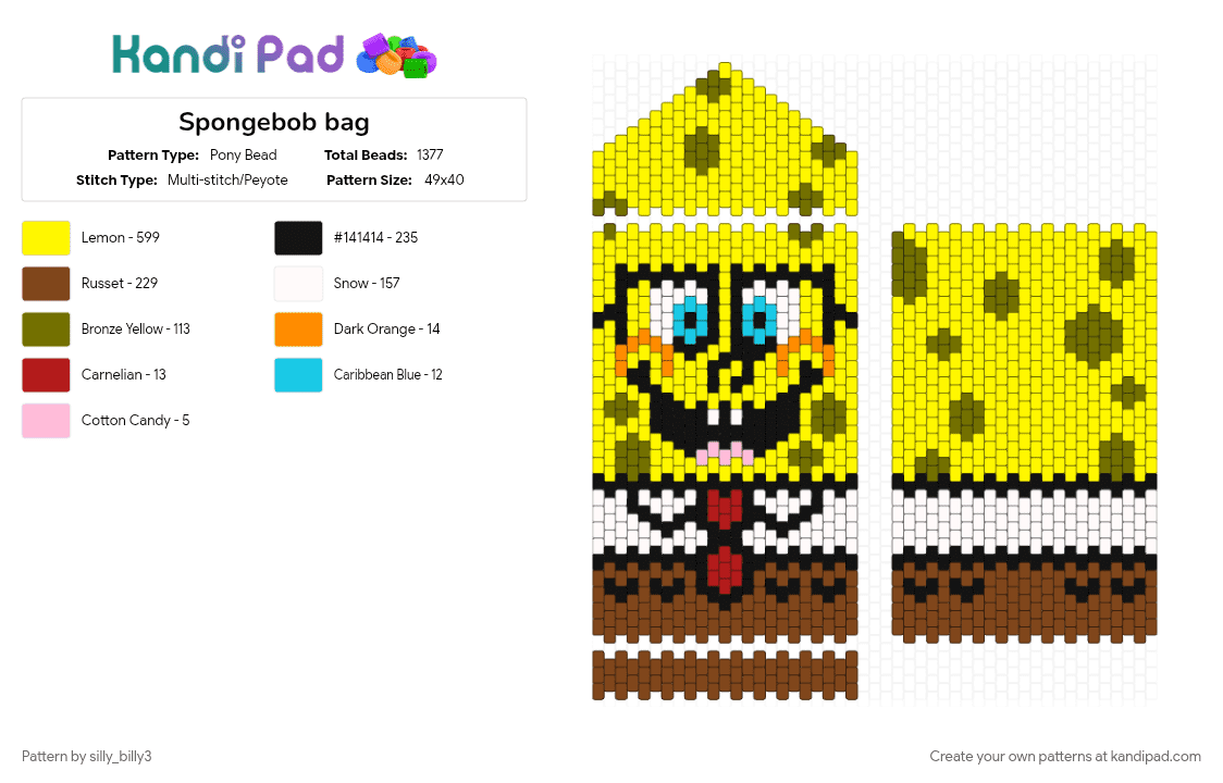Spongebob bag - Pony Bead Pattern by silly_billy3 on Kandi Pad - 