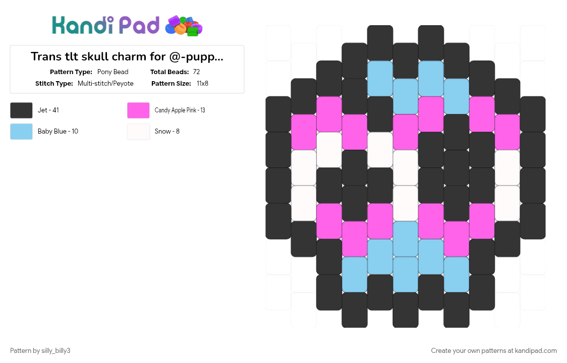 Trans tlt skull charm for @-puppet_b1tch- - Pony Bead Pattern by silly_billy3 on Kandi Pad - 