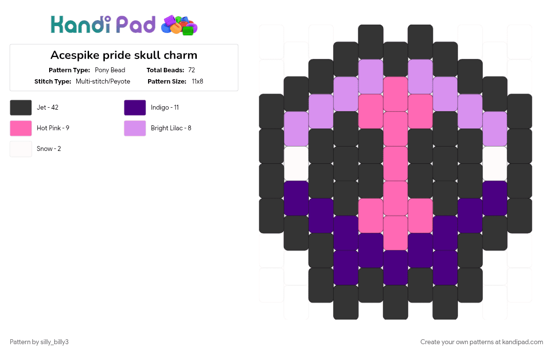 Acespike pride skull charm - Pony Bead Pattern by silly_billy3 on Kandi Pad - 